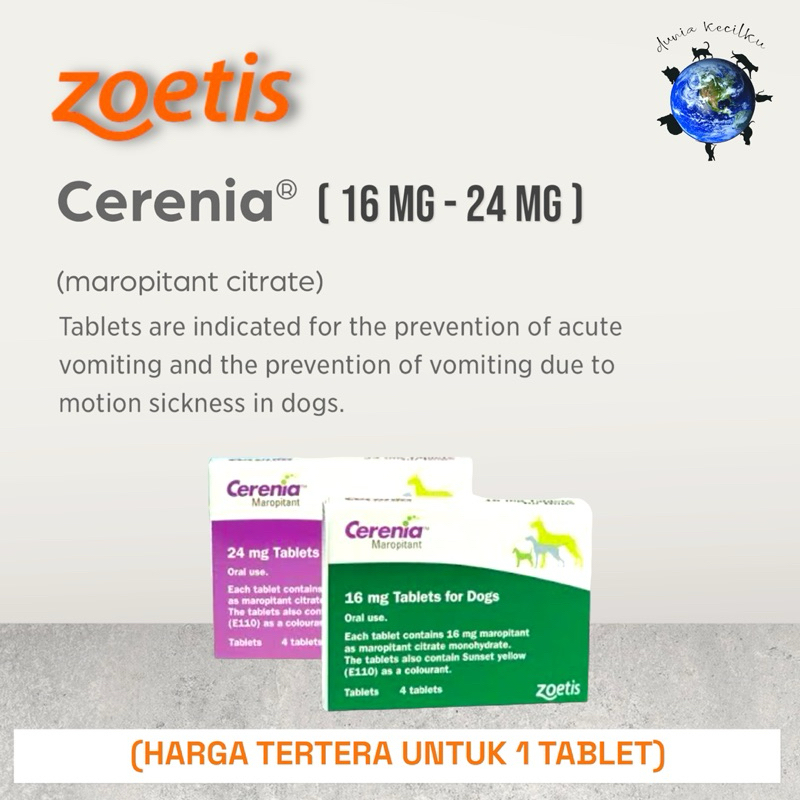 Jual Cerenia Tablet Anti Muntah Anjing Kucing 16 Mg - 24 Mg (1 Tablet ...