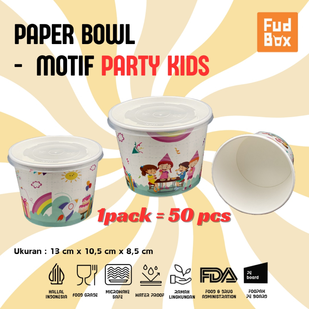 Jual Paper Bowl 800 ml | Isi 50 Pcs | Motif Party Kids | Motif Ulang ...