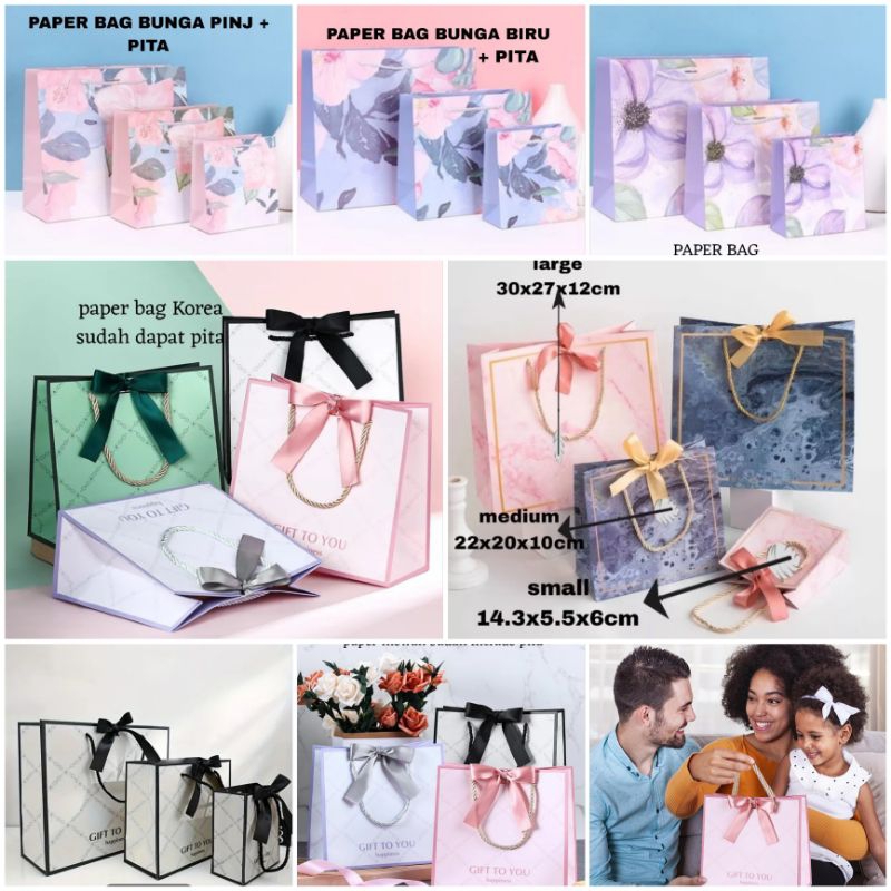 INS PAPER BAG KOREA HITAM SHOPPING BAG /TAS HADIAH PB-INS BLACK,PINK,  MERAH,HIJAU,NAVY