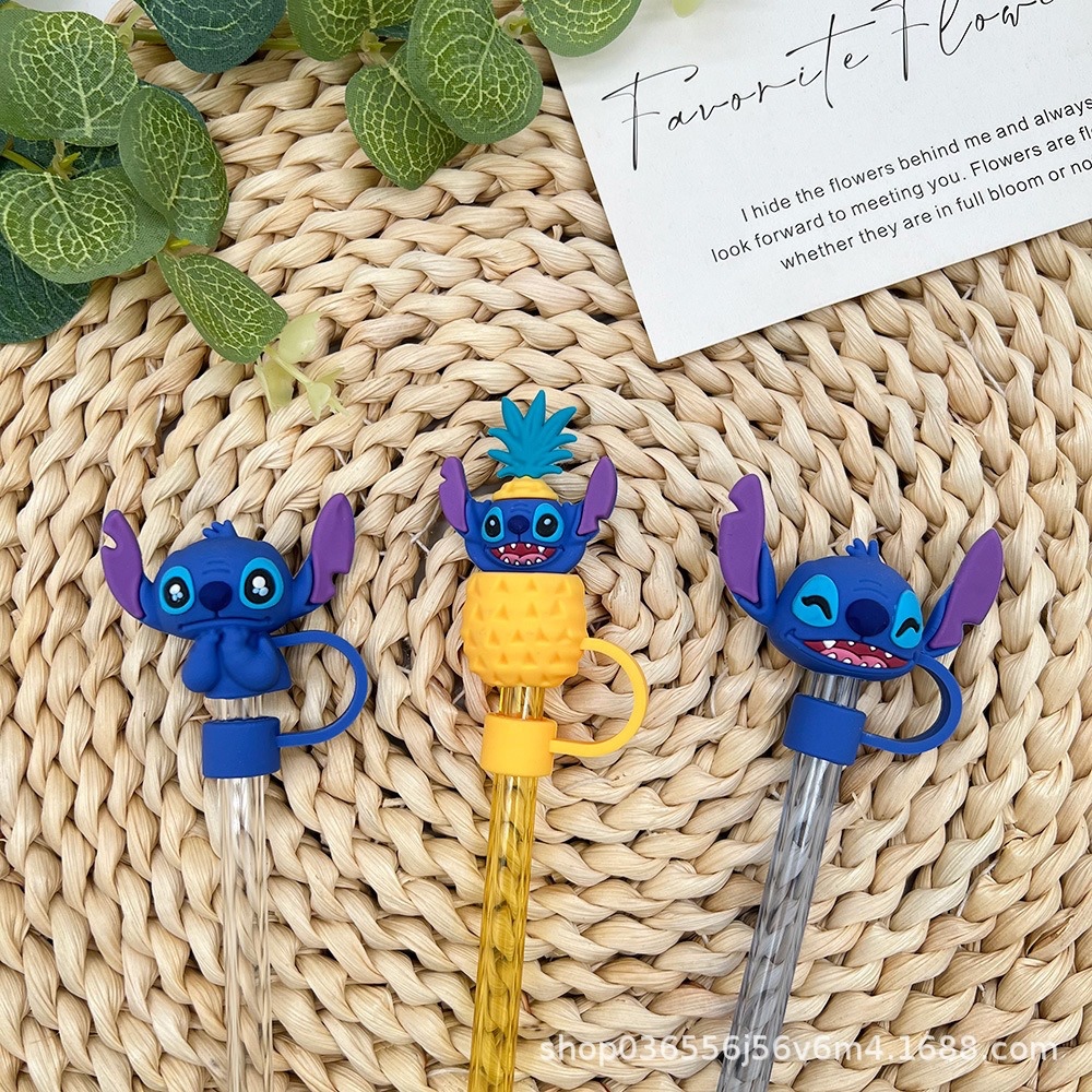 Jual 10mm Stitch tutup sedotan silikon Penutup motif karakter imut ...
