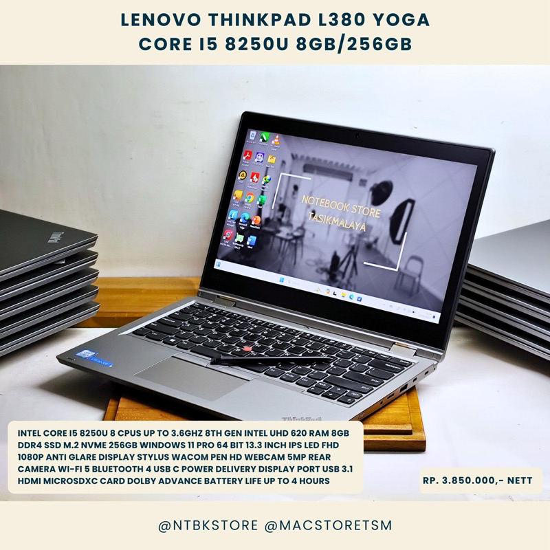 Lenovo Thinkpad L380 Yoga Tactile – I5, 8Go RAM, 256Go SSD, W11 Pro – Reconditionné