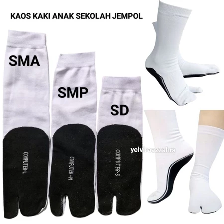 6 pasang kaos kaki jempol anak sekolah SD SMP SMA putih telapak hitam