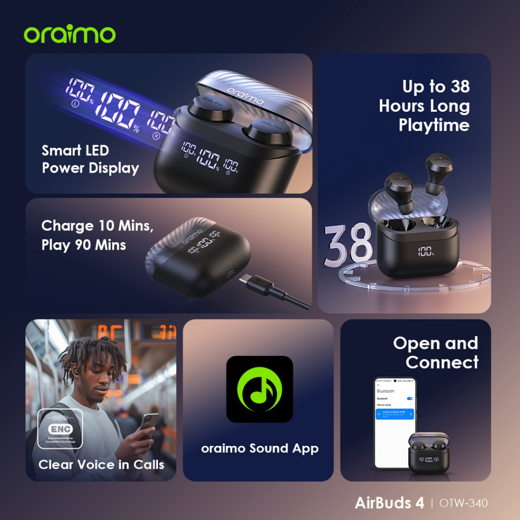 Gambar produk oraimo x MPL Mobile Legends TWS AirBuds 4 OTW-340MPL Edisi Kolaborasi Khusus Tampilan LED Stereo Nirkabel Sejati Bluetooth Gaming Baterai Latensi Rendah 38H IPX4 Tahan Air 4
