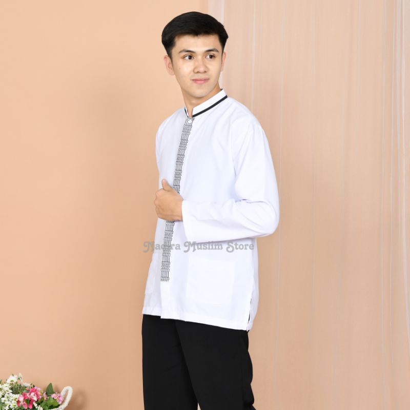 NADIRA - BAJU KOKO PUTIH SMP, SMA, DEWASA BORDIR KATUN LENGAN PANJANG