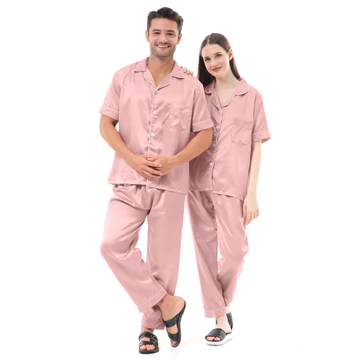 Zavyn Setelan Piyama Couple Short Sleeve Satin Lengan Pendek