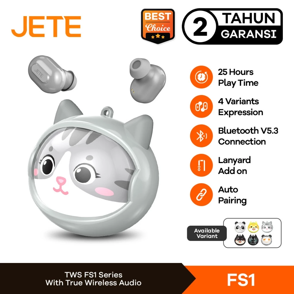JETE FS1 TWS Earbuds Headset Bluetooth Karakter Earphone Wireless Garansi 2 Tahun