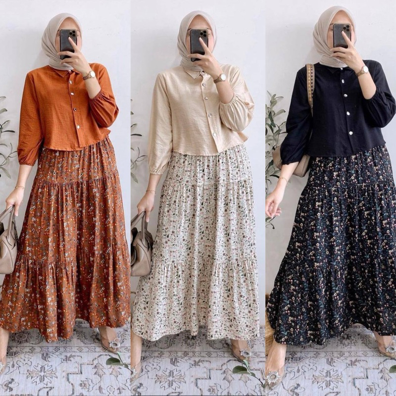 Jual ONESET ROK REMPEL SUSUN BAJU SETELAN ROK KINAYA LINEN | Shopee ...