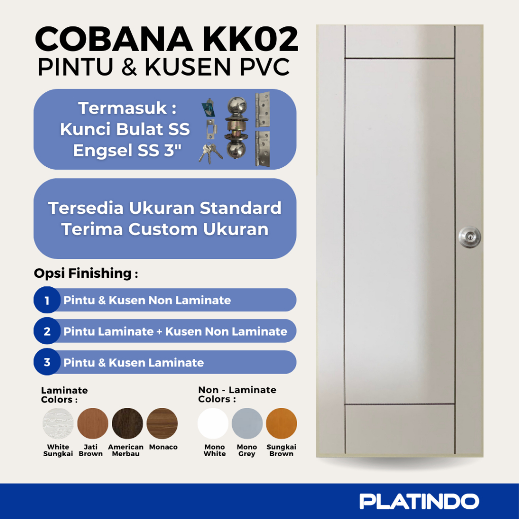 Jual Pintu Kamar Mandi PVC Platindo Cobana set komplit KK 02 (Custom ...