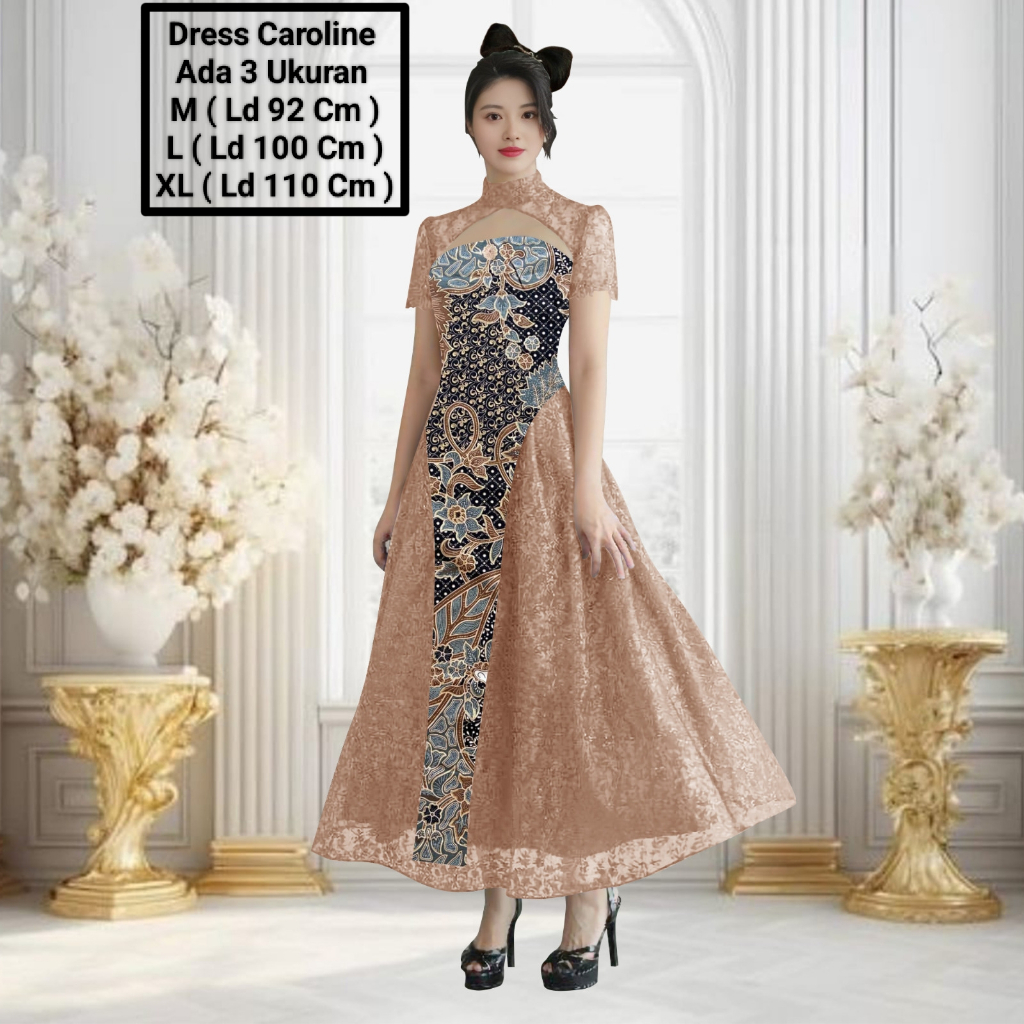 Dress Wanita Dewasa Pesta Kondangan Dress Caroline Batik Gaun Natal Mewah  Kekinian Model Batik Modern Elegant Premium Viral