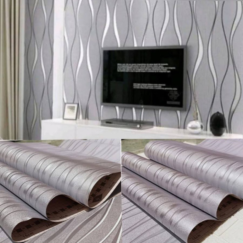 Jual Wallpaper Sticker Dinding Polos Abu Salur Mewah Elegan Shopee