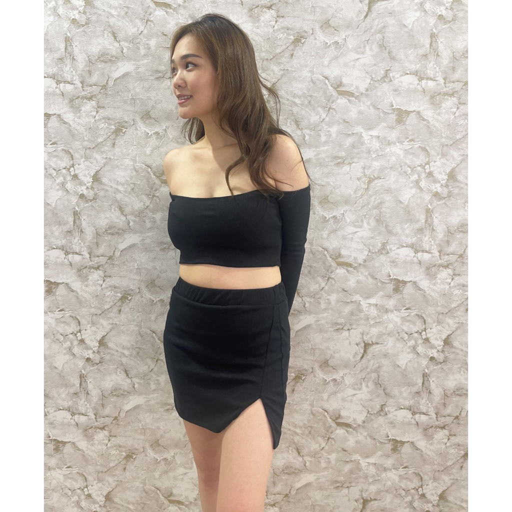 Jual MODAVIE - GERALDA SET Crop Top Sabrina Longsleeve One Set Mini ...