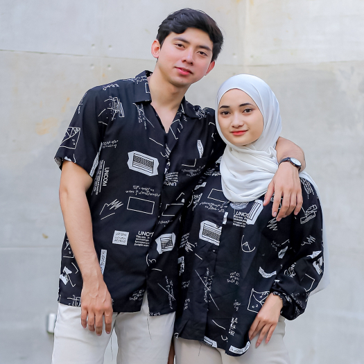 Jual baju kemeja couple pasangan remaja terbaru motif pantai rayon
