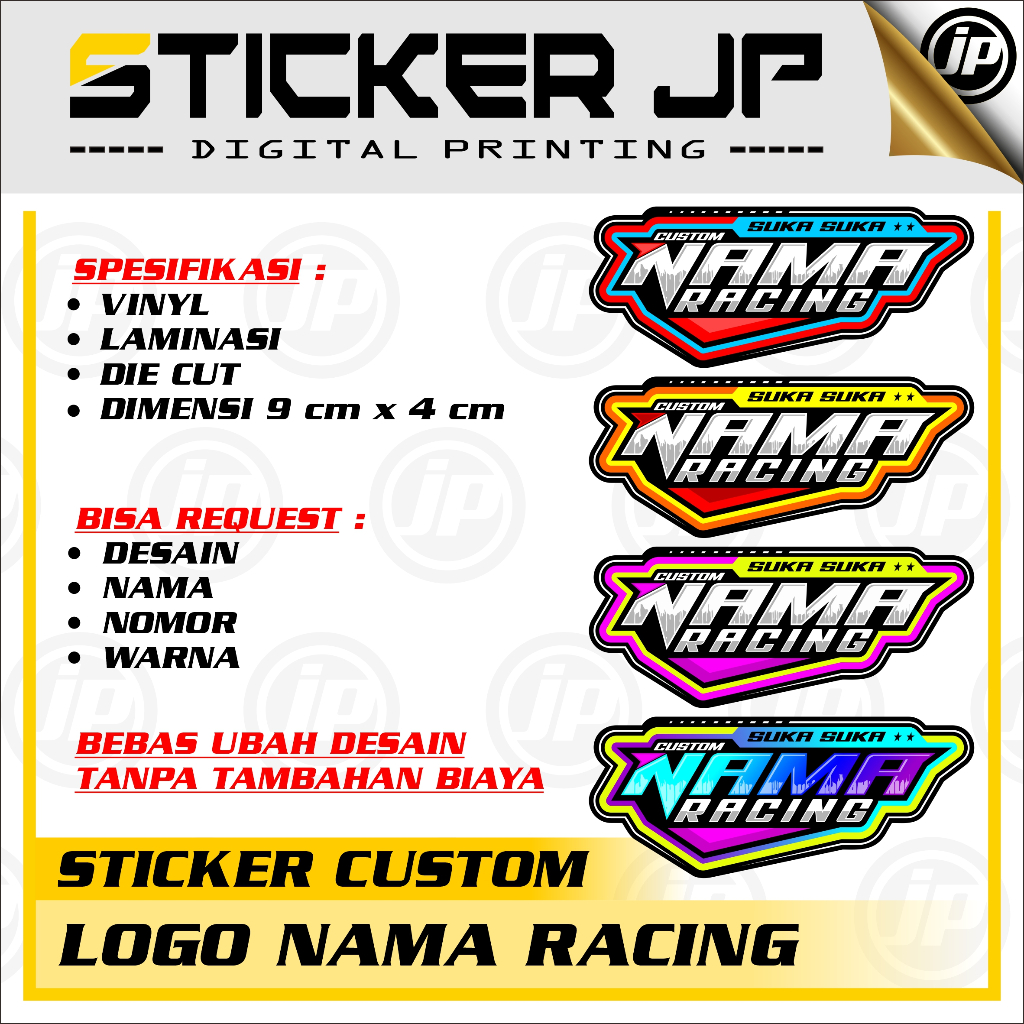 Jual JPUV Stiker RACING Custom Design Suka-suka - Sticker Custom Satuan ...