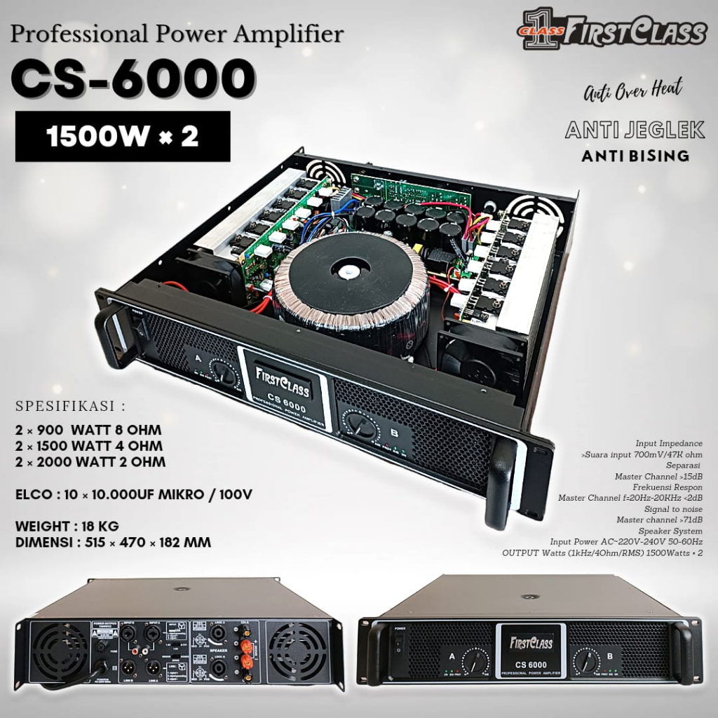 Jual Power Amplifier Firstclass CS 6000 Anti Jeglek 2 channel 2Ch