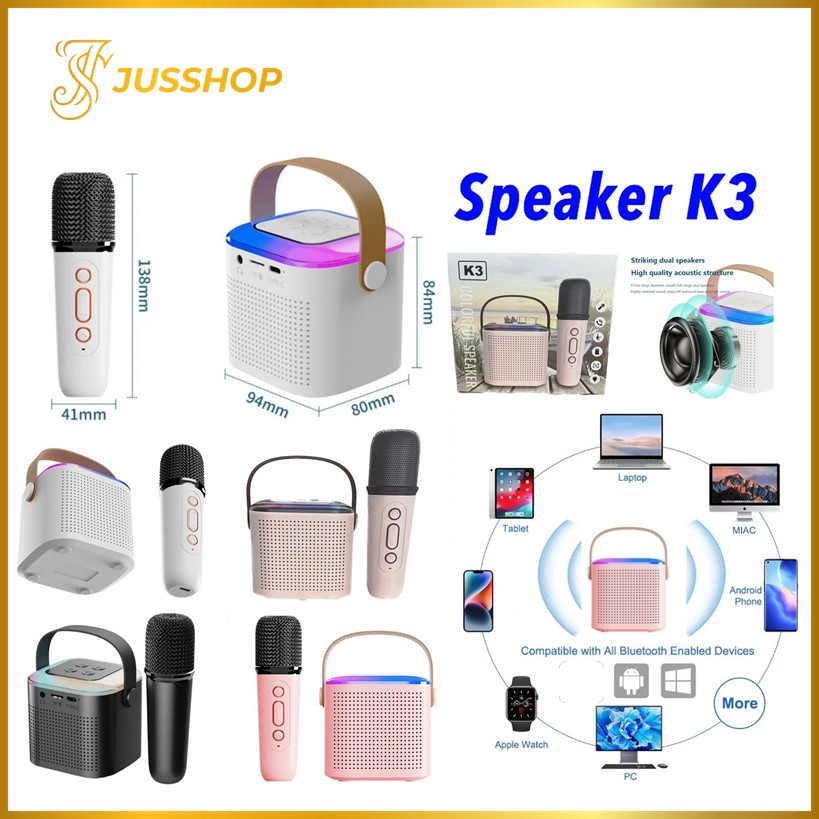 Jual Speaker Karaoke K3 Portable RGB + Mic Bluetooth Speaker Mini Set ...