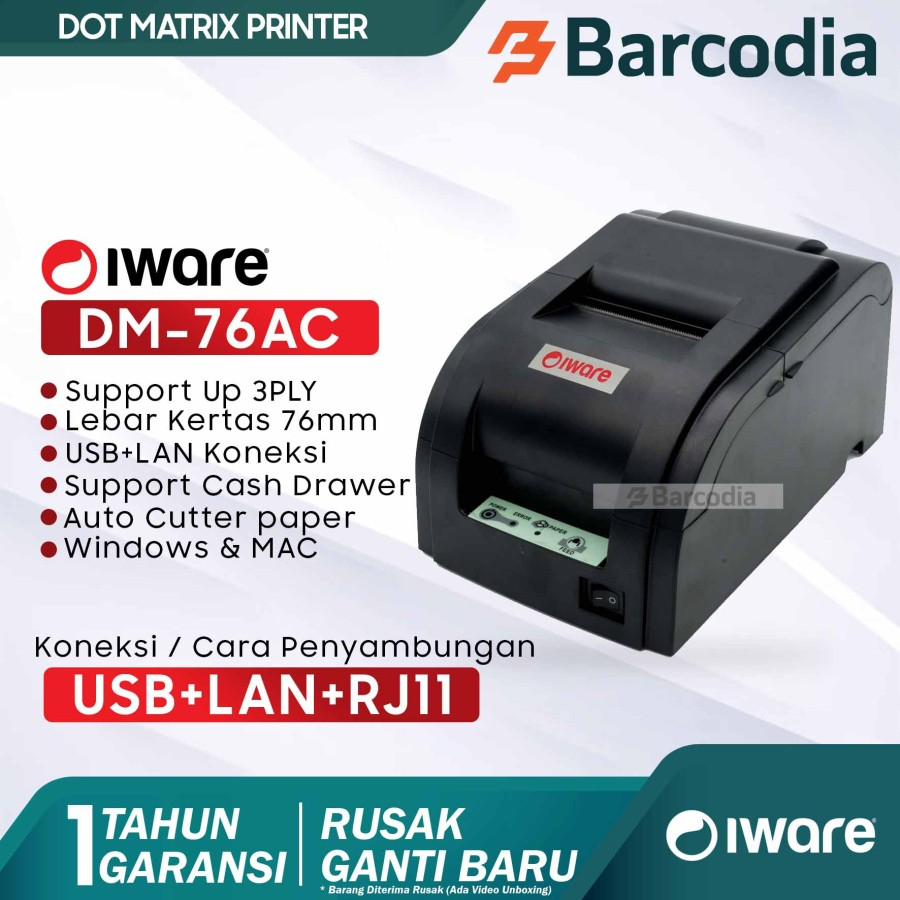 Jual Printer Kasir Iware Dm 76ac Auto Cutter Dot Matrix Usb Lan 3 Ply 3 Rangkap Shopee 3766