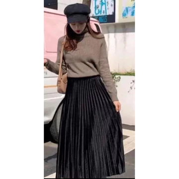 Rok Plisket Beludru Panjang Import PREMIUM