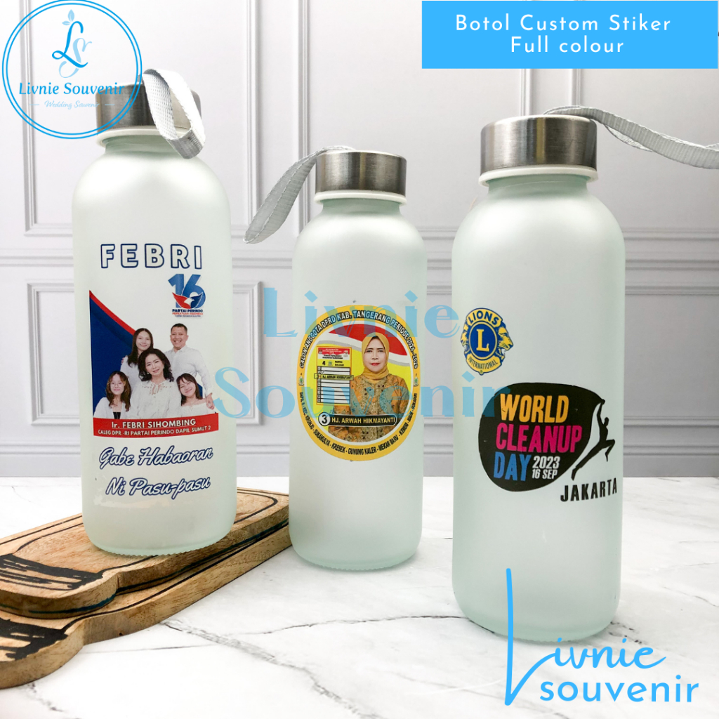 Jual Souvenir Botol Kaca Tumbler Botol Minum Partai Custom Sablon Full Colour Shopee Indonesia 8462