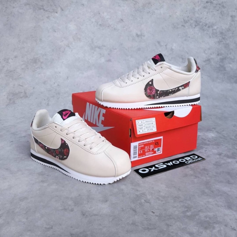 SEPATU WANITA NIKE CORTEZ CLASSIC LEATHER VINTAGE FLORAL BROKEN FLOWERS RICE