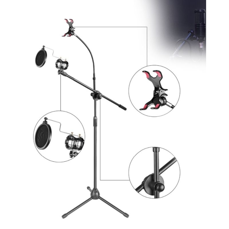 Jual stand mic + holder hp + holder 360 + bonus holder mic Shopee