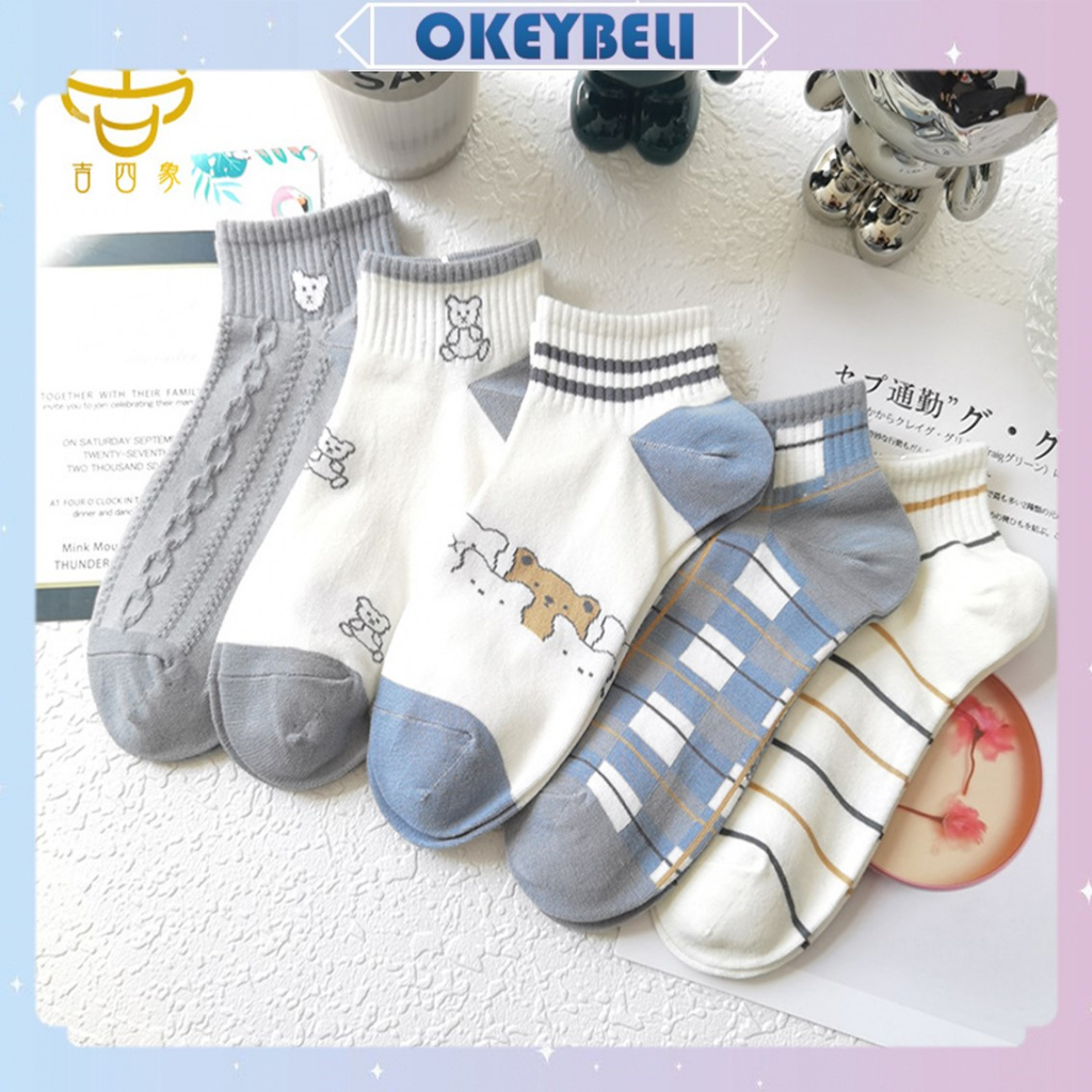 Jual Okey Belikk Kaos Kaki Pendek Wanita Motif Beruang Bear Semata Kaus Kaki Socks Korean