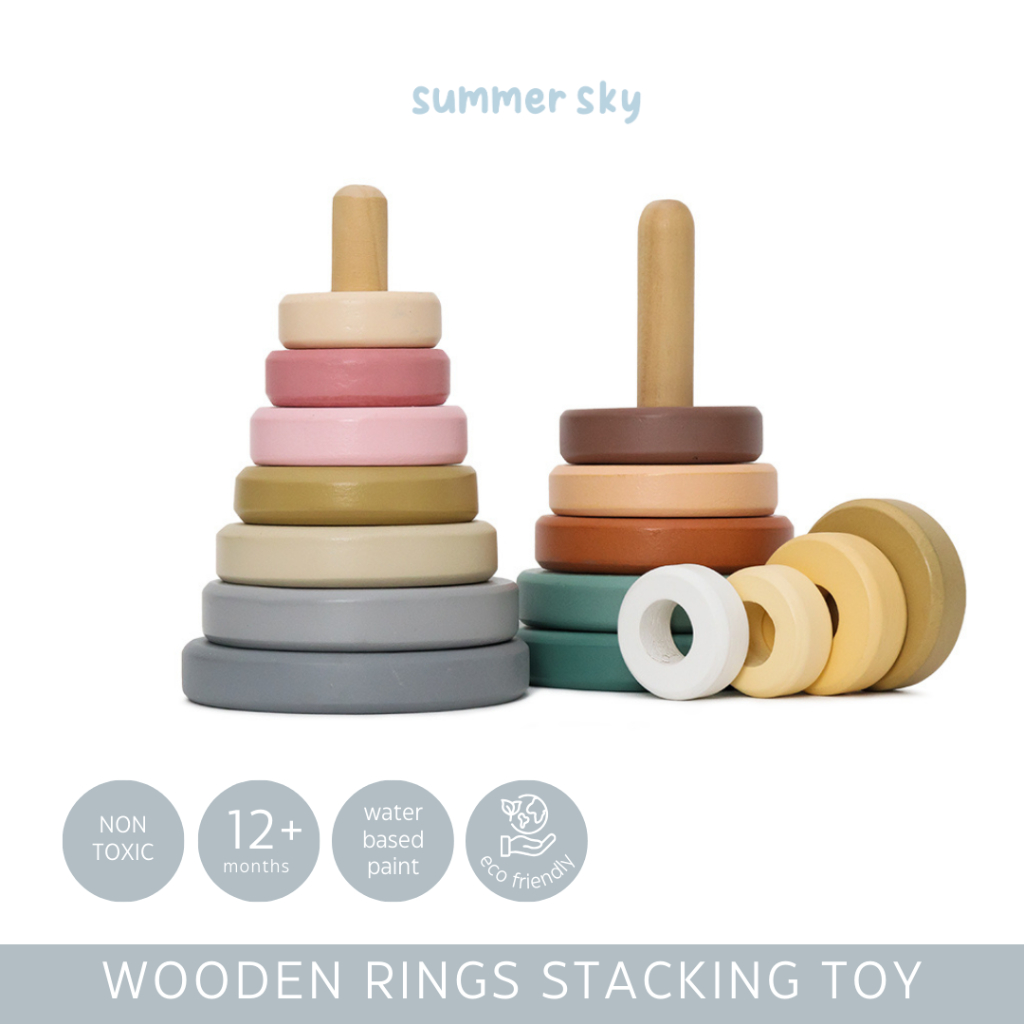 Jual SUMMERSKY - Wooden Ring Stackers Toy Pastel / Mainan Kayu Susun ...