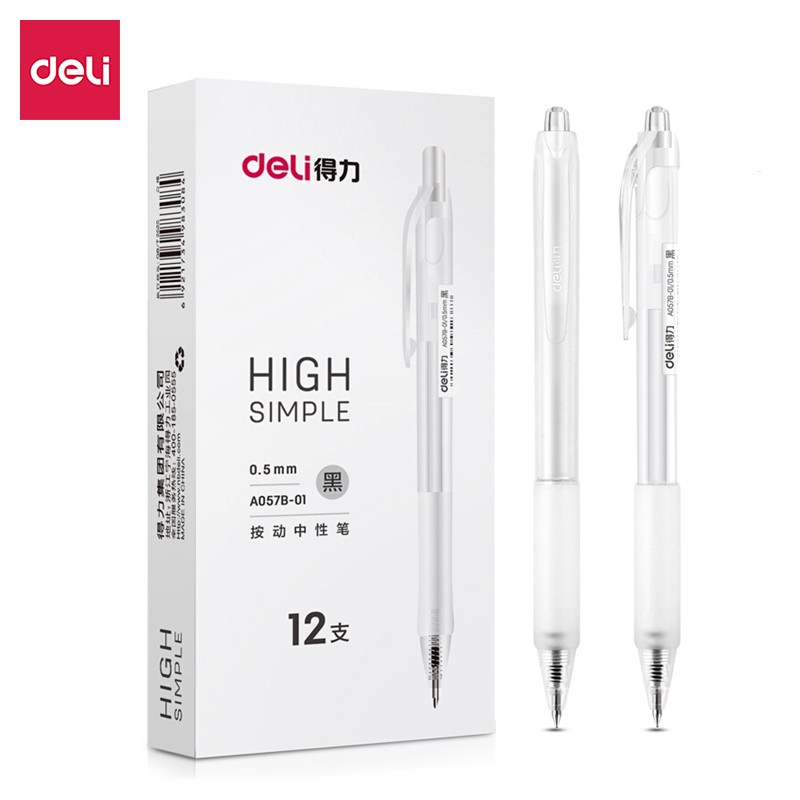 Deli Gel Pen Pulpen Gel Retractable Tinta Hitam 0.5mm A057B-01 1 pcs (2)