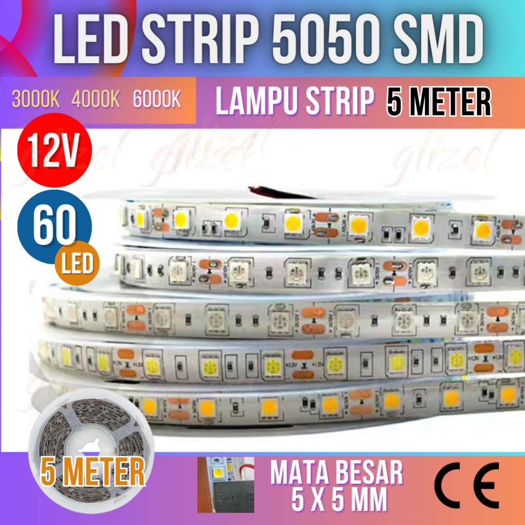 Jual Led Strip 5050 SMD 12V 5 Meter Mata Besar Lampu Selang Pita Hias ...