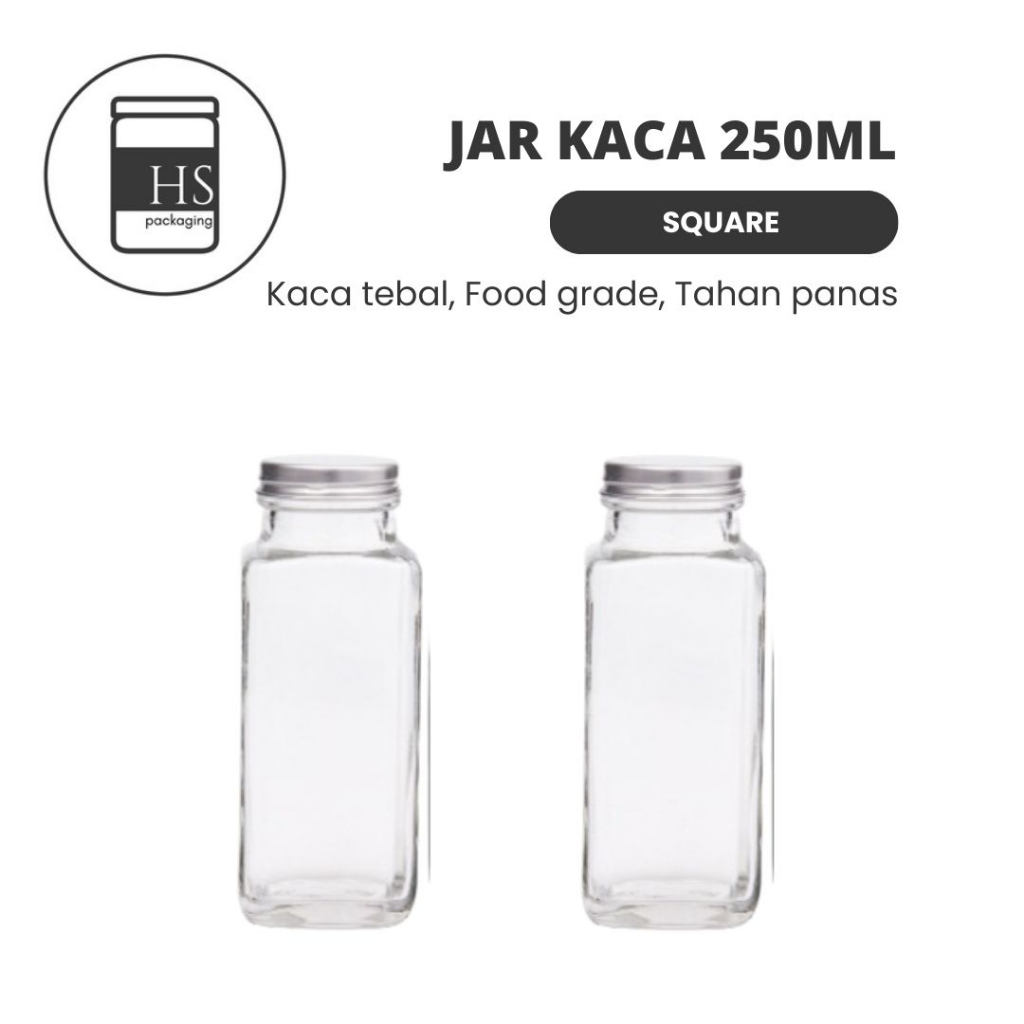 Jual HS PACKAGING Botol Square Kaca 250ML / Toples Glass Bottle