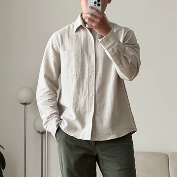 COZYCLUB Long Sleeve Linen Shirt Kemeja Polos Linen Pria Lengan Panjang 91