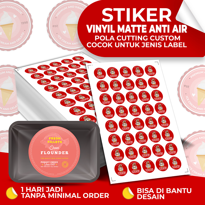 Jual Cetak Stiker Vinyl A3 Label Makanan Dan Minuman Print Cutting Stiker Waterproof Anti Air 8748