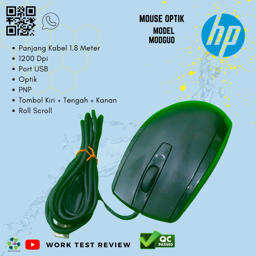Jual Mouse Branded Hp Model Modguo Optik Kabel 1200 DPI Kabel 1,8 Meter ...