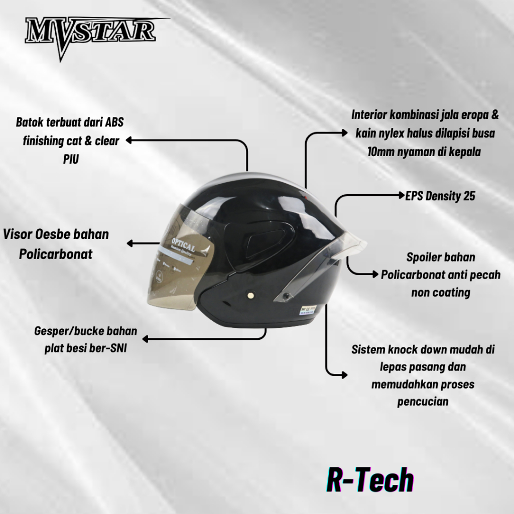 Jual Helm Mvs R Tech Polos Black Glossy Helm Half Face Helm Sni Helm Dewasa Shopee