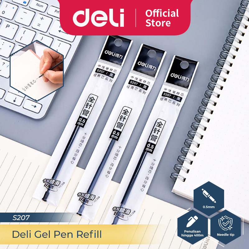 Jual Deli Gel Pen Refill Isi Ulang Tinta Pulpen Gel Hitam 0 5 Mm Isi