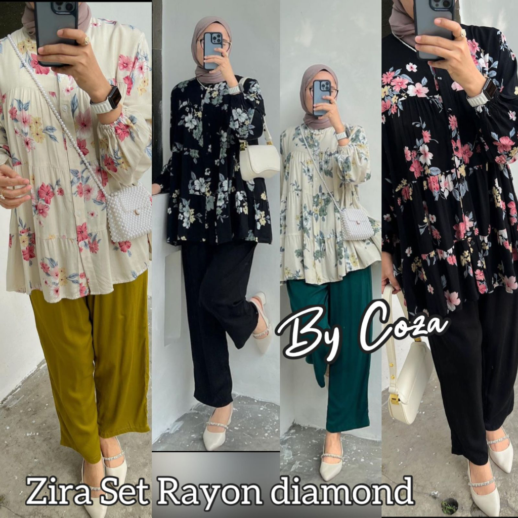 Jual Setelan Rayon Mathani Zira Set Motif Bunga Celana Bahan Cringkel ...