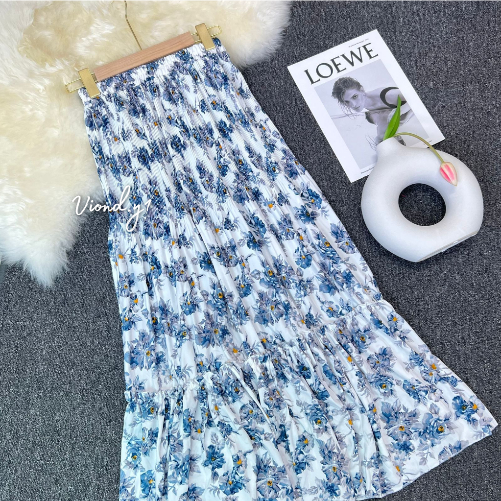 Jual Rok Plisket Tutu Rempel Motif Bunga Wanita Korea / Long Skirt ...