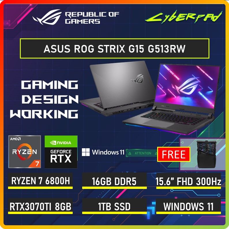 Jual Asus Rog Strix G15 G513rw Rtx3070ti Ryzen 7 6800h 16gb 1tb Ssd Full Hd 300hz Per Key Rgb 2553