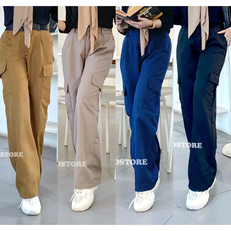 Jual Celana Cargo Wanita Highwaist Kulot Pants Bahan Katun Drill Shopee Indonesia