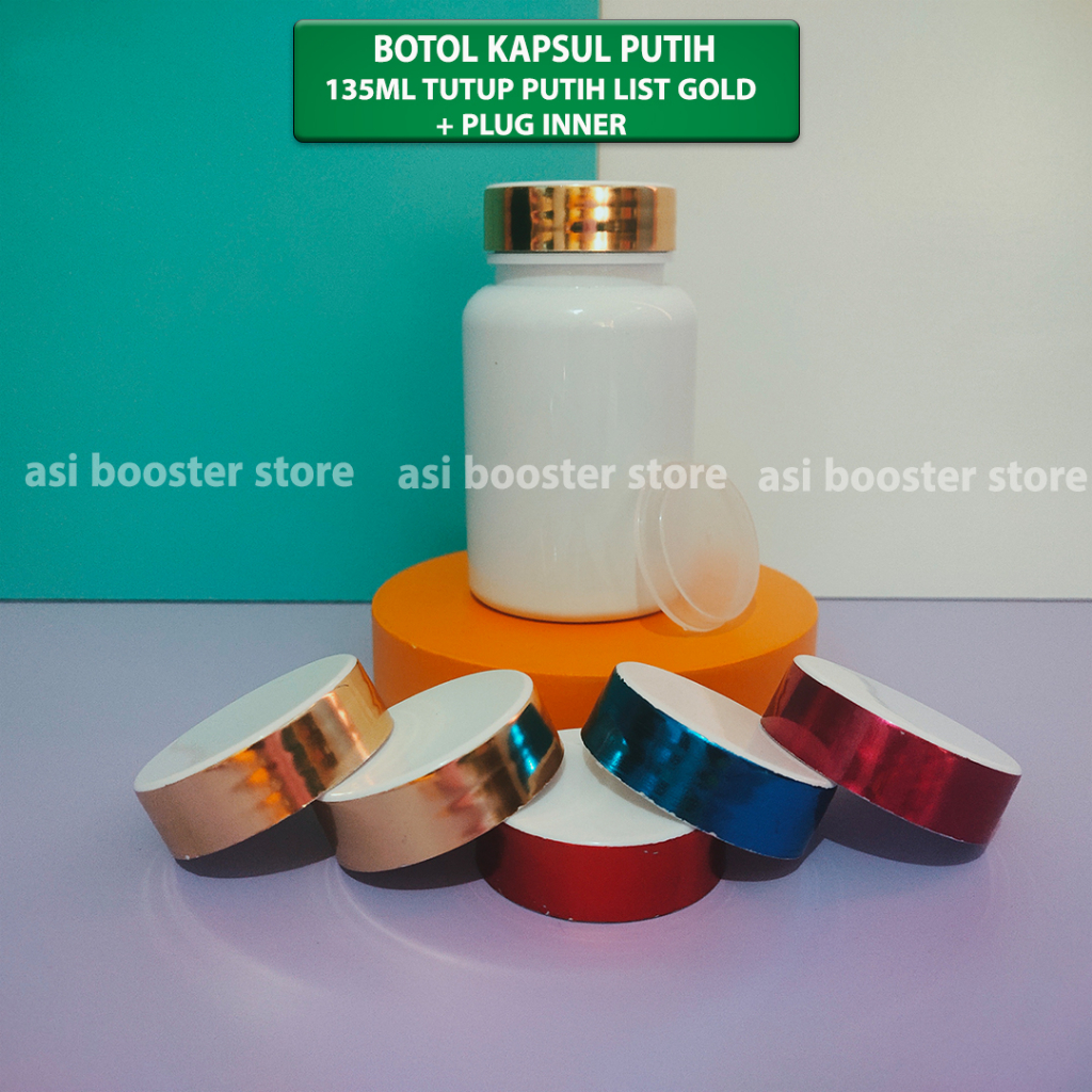 Jual Botol Kapsul Obat 135ml Putih Tutup Gold + Plug Inner | Shopee ...