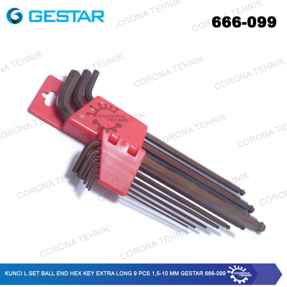 Jual Gestar 666-099 Kunci L Set Ball End Hex Key Extra Long 9 Pcs 1,5 ...