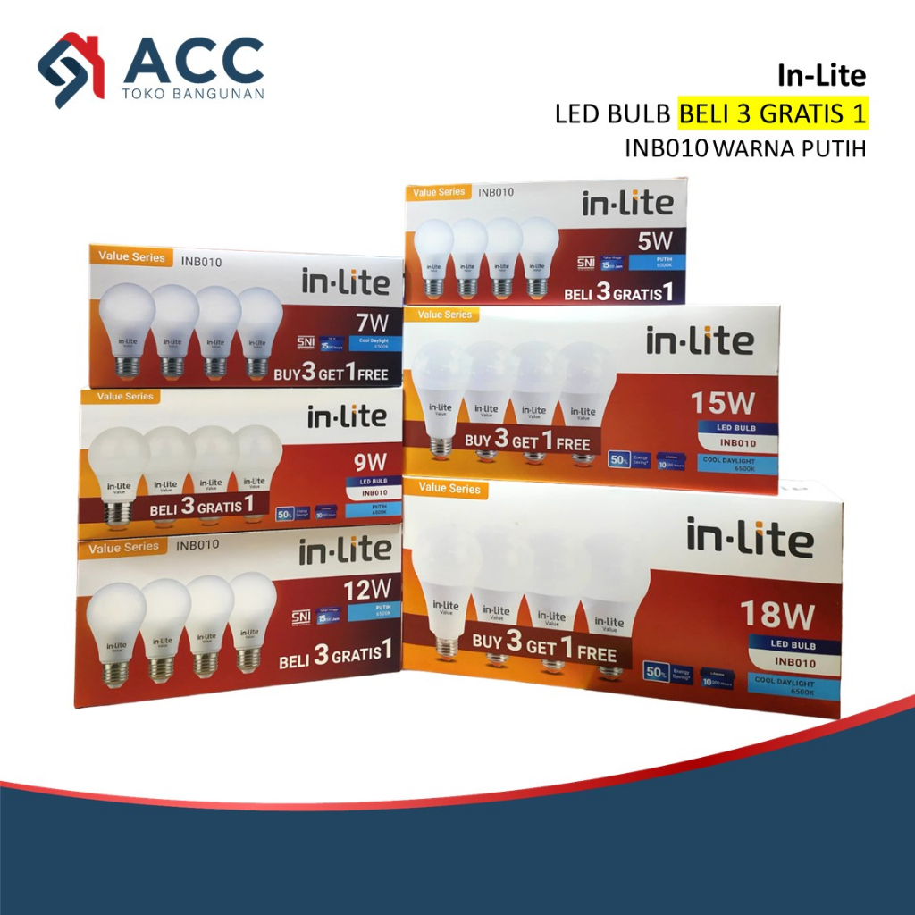 Jual Inlite Inb010 Value Series Led Bulb 5w 7w 9w 12w 15w 18w Paket