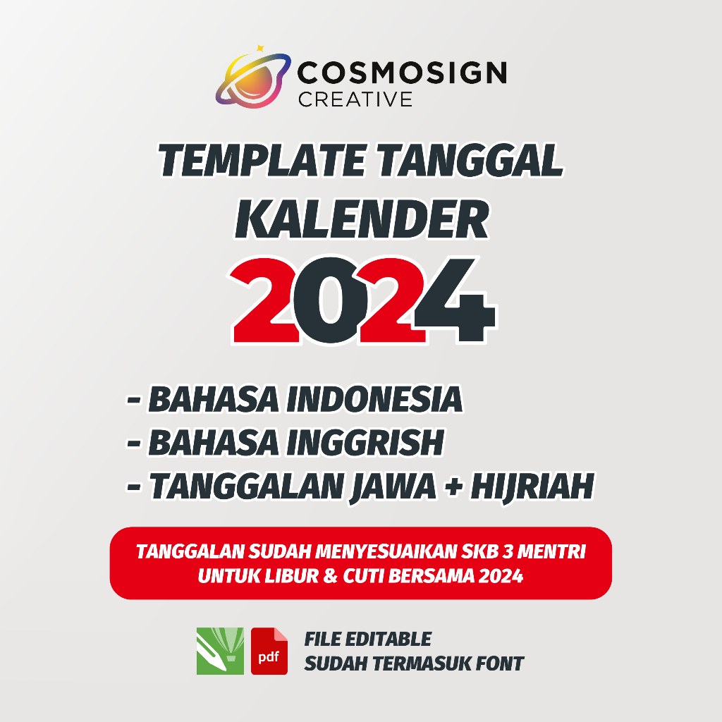 Jual Template Kalender 2024 Editable Tanggalan Jawa Hijriah Bahasa Indonesia Dan Inggrish 7845