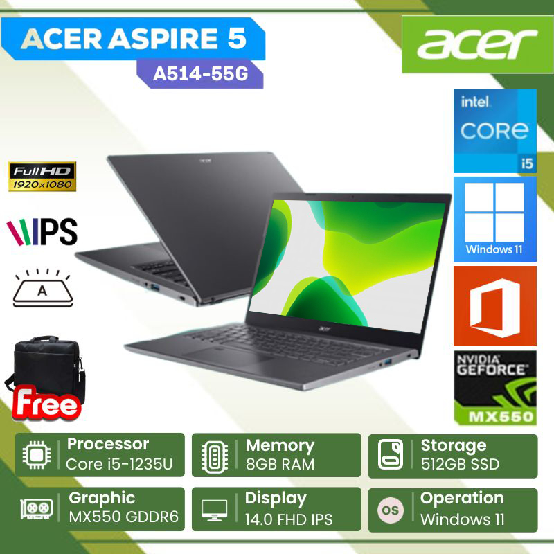 Jual Acer Aspire Slim A G Sh Fhd Intel Gen I U Ram Gb Ssd Gb Mx W