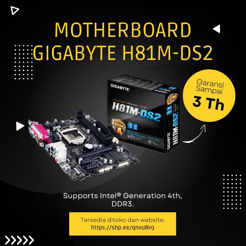 Jual Gigabyte Motherboard H81MDS2 Mainboard Mobo H81M Ddr 3 Garansi