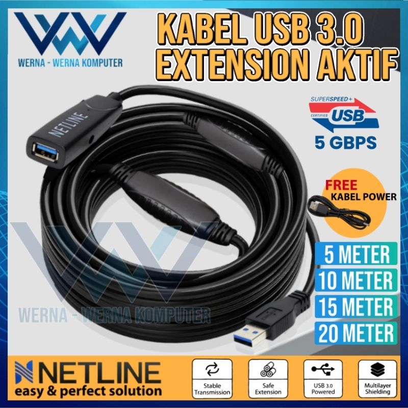 Jual Kabel USB 3.0 Extension Aktif 10 Meter with USB Power NETLINE ...