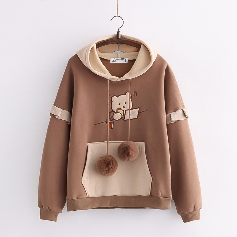 Jual [littlecrab] Hoodie Oversize Bear Laptop Coklat Khaki Moka