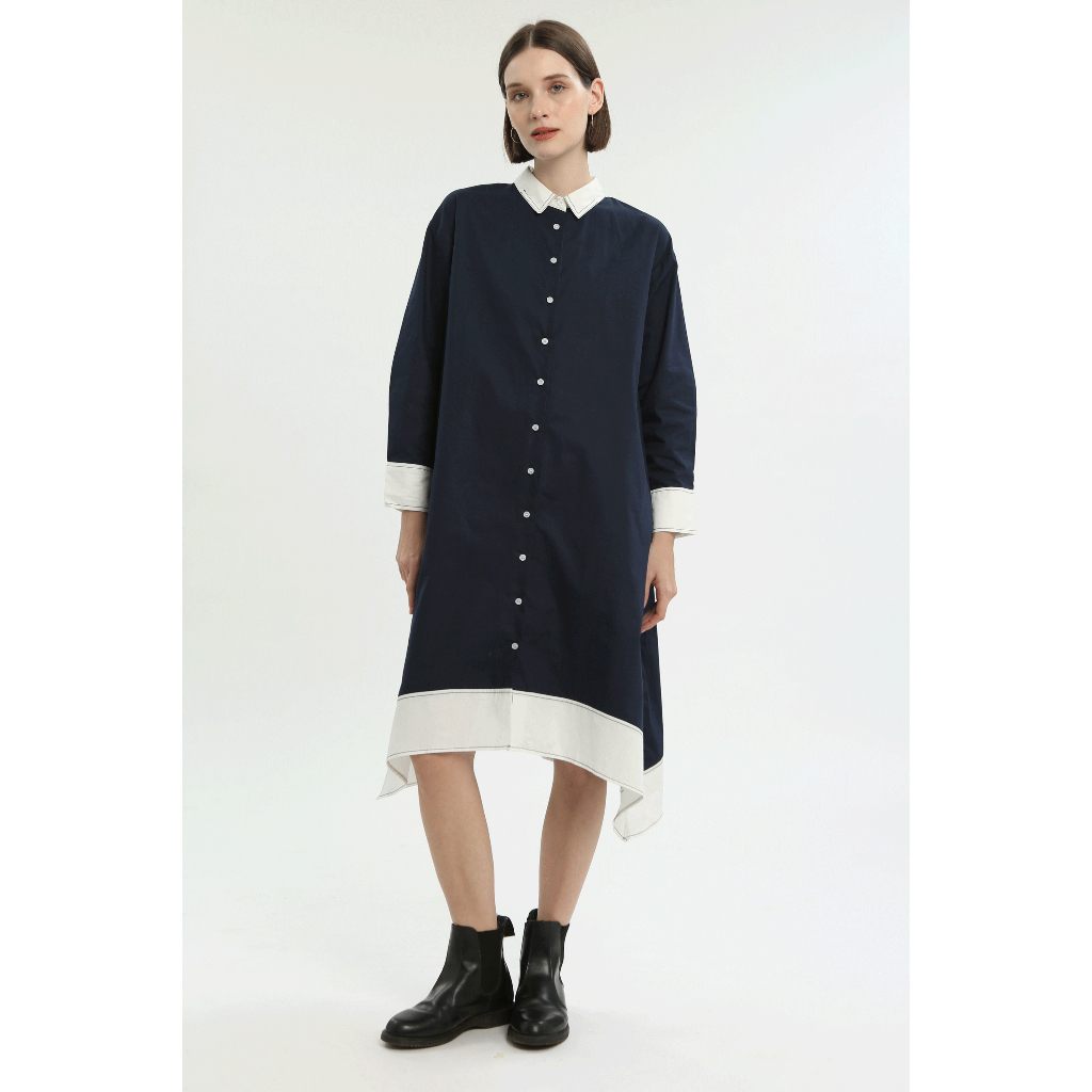Jual Cottonink Studio - Dress Wanita Navy Blue Bethia | Shopee Indonesia