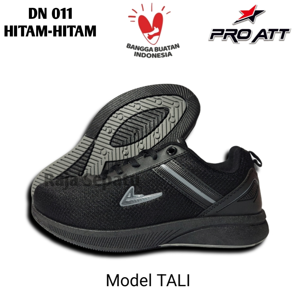 Jual Sepatu Sekolah PRO ATT DN 011 Hitam Polos Hitam Putih Tali Untuk