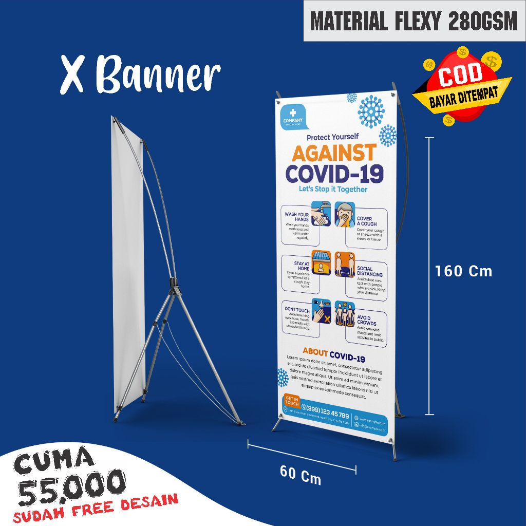 Jual X Banner Stand Banner 60x160 Cm Plus Cetak (Rangka X Banner Plus ...