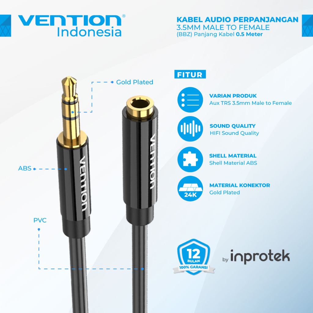 Jual Vention Kabel Audio Aux Extension Mm Pole Trs Male To Female